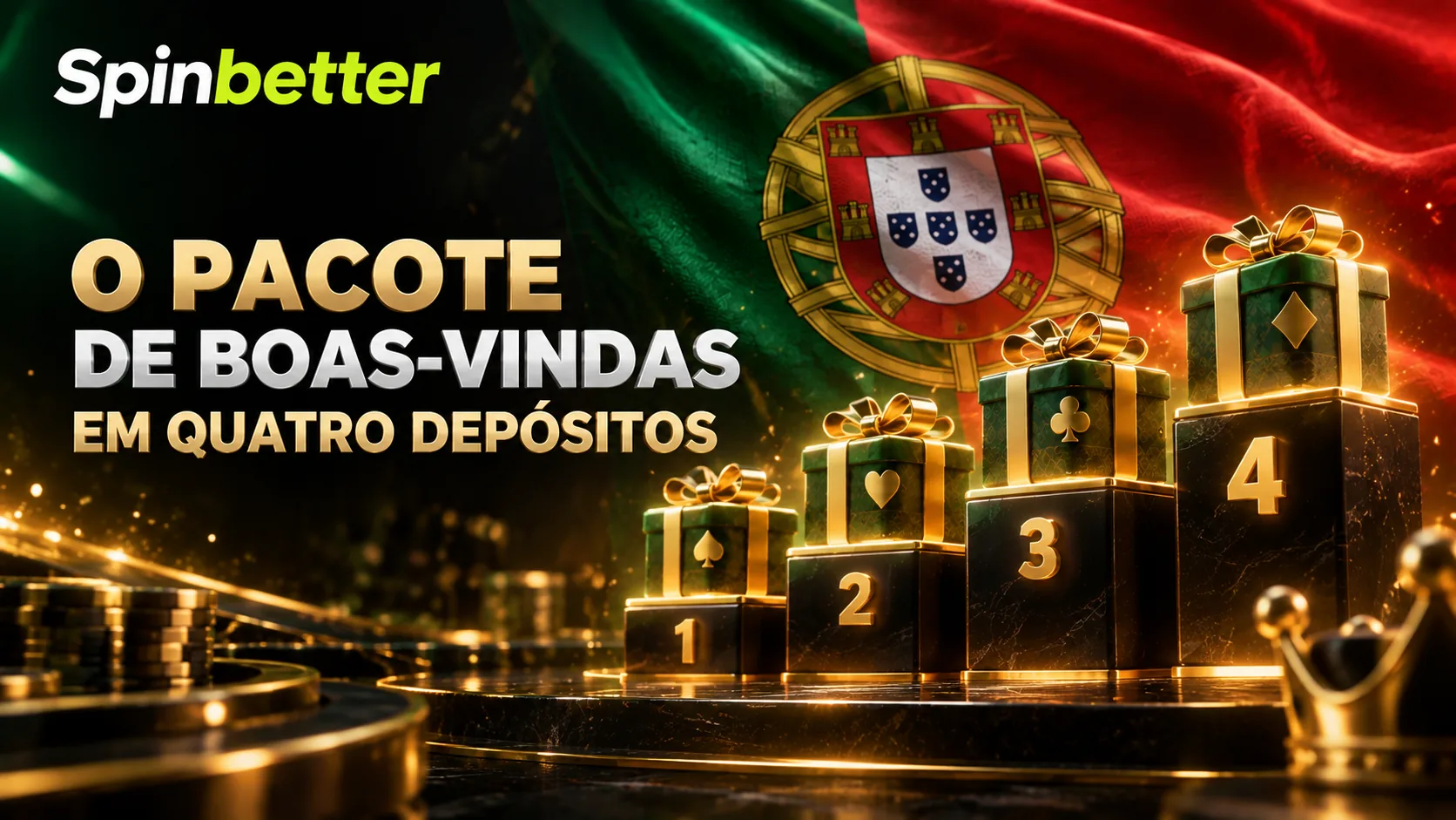 Pacote de boas-vindas do casino repartido por quatro depósitos
